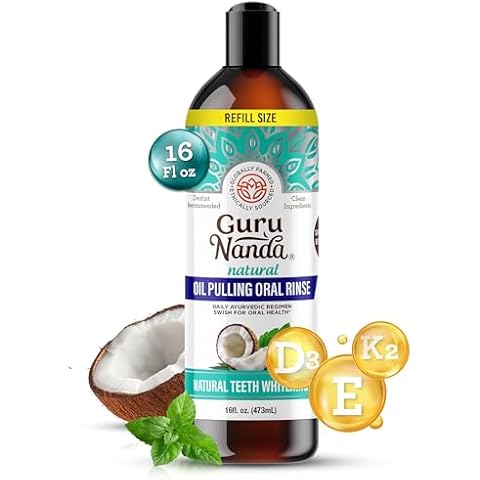 GuruNanda Coconut Oil Pulling, Fresh Breath & Whitening Mouthwash, 7 Essential Oils & Vitamins for Happy Teeth & Gums, Alcohol-Free, 16 oz Cover