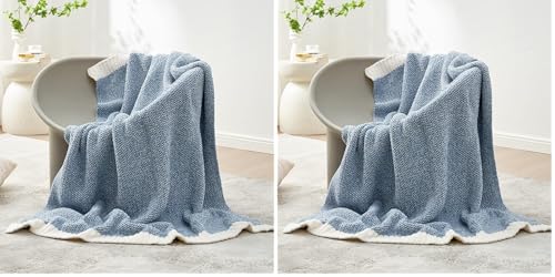 Image of Snuggle Sac Blue Throw Blankets for Couch, Reversible Super Soft Warm Blankets Cozy Knit Blanket Fuzzy Plush Throws for Sofa, Bed, Gift, Heather Blue, 50 x 60 inches (Pack of 2)