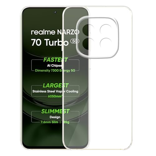 Image of Amazon Brand - Solimo for Realme Narzo 70 Turbo 5G Premium Transparent Soft Silicon Crystal Clear Back Cover [Transparent] - Pack of 2