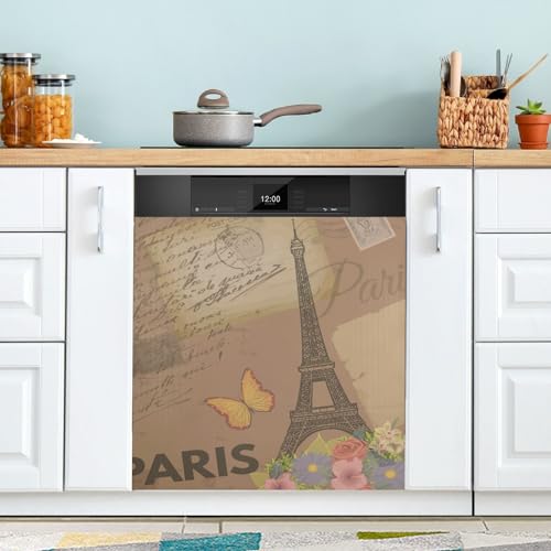 Paris Love Valentinstag Eiffelturm Vintage Poster Nostalgie Retro Geschirrspüler Abdeckung Magnet Geschirrspüler Haut Starke Magnete für...