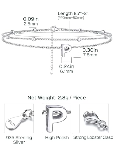 Image of ChicSilver Ankle Bracelets for Women Waterproof, 925 Sterling Silver Initial Anklets for Women, Adjustable Dainty Layered Anklet Beach Jewelry for Women Mom Wife Friend