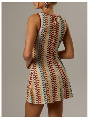 GORGLITTER Women's Color Block Crochet Boho Bodycon Mini Dress Summer Peasant Vacation Sleeveless Tank Sundresses 20253