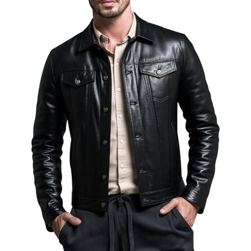 Men's Black Genuine Cowhide Leather jacket Biker Racer Biker Jacket Vintage Jacket For Men