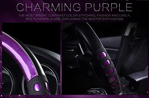 Image of NIKAVI Fashion Steering Wheel Cover - Violet Color | Size - Medium | Diameter 38 cm | O-Type | Car Steering Wheel Protector, Anti-Slip, Stylish Leather Finish Grip Cover for Round Steering Wheels