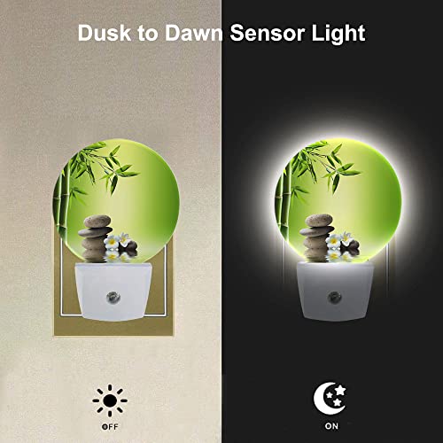 Image of EKOBLA Meditation Night Light, Bamboo and Zen Stone Oriental Night Lights Plug Into Wall with Auto On /Off