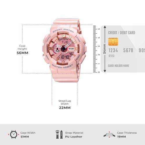 SKMEI Men's Digital Sports Watch, LED Round Large Face Analog Quartz Wrist Watch with Multi-Time Zone Waterproof Stopwatch - 1834