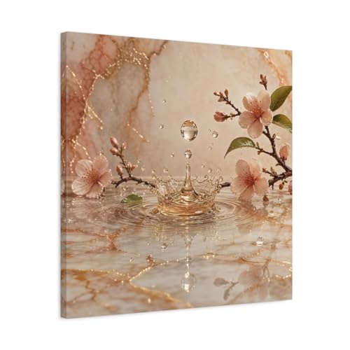 Tableau cerisier japonais rose et or 60x60 cm pour salon élégant