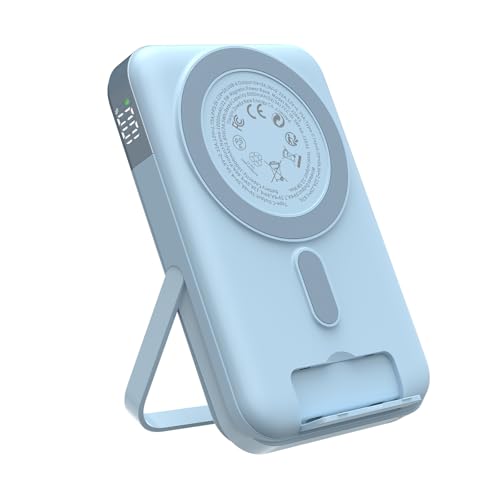 JUOVI Power Bank Magnético 10000mAh Bateria Portatil Inalámbrico 22,5W con Cable USB C Pantalla LED Soporte Doble Integrado Bateria Externa Carga Rapida Compatible con iPhone AirPods