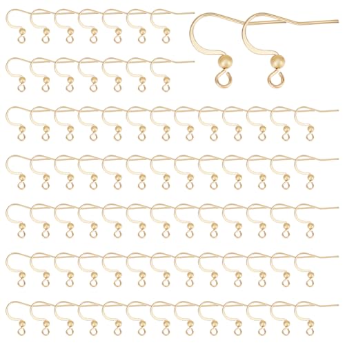 UNICRAFTALE - UNICRAFTALE 100Pcs Fish Hook Real 18K Gold Plated Earring Hooks Findings 316 Surgical Stainless Steel Earring Hooks Ear Wire with Horizontal Loop French Hooks with Coil for Earring Jewelry Making