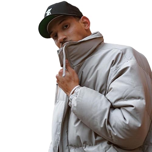 Image of Arnodefrance Men Puffer Jacket Winter Cotton Coat Zip Up Long Sleeve Jackets Stand Collar Baggy Coat