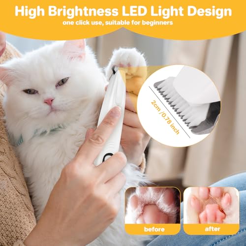 ETACCU Pfotentrimmer für Hunde mit LED-Licht & Wiederaufladbar - Leise Hundepfoten Trimmer, Pfoten Rasierer für Hunde–Kabellose Schermaschine für Pfoten, Augen, Ohren, Gesicht (Weiß)