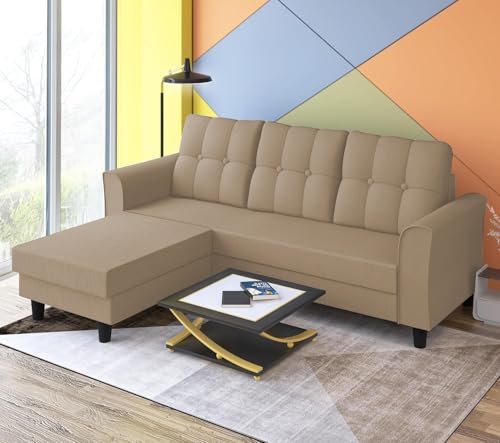 Image of Adorn India Maddox Tufted L Shape 4 Seater Sofa Set (Beige) (3 Year Warranty)