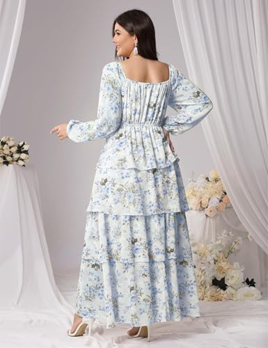 Image of EYWOL Womens Plus Size Floral Tiered Ruffle Long Sleeve Evening Party Wedding Guest Dress