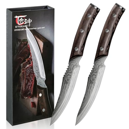 SYOKAMI Steakmesser Set 2 Teilig, 12,2cm Glattes Steakmesser aus japanischem Edelstahl mit hohem...