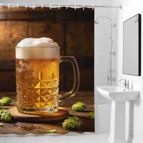 Rideau de douche polyester lavable 200x200 cm chope de bière avec œillets de fixation - 4
