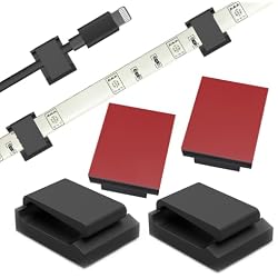 ProPOW Strip Light Mounting Clips, Self-Adhesive Mounting Bracket Clip, Strip Light Clips,Cable Holder Wire Organizer Cord Hook Accessories(Black 100pcs)
