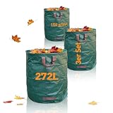 KUGARD® 3er Set Gartensäcke für Gartenabfall & Grünschnitt | Großes Volumen 272 Liter, 4 Tragegriffe, doppelte Nähte | Stabile Gartenabfallsäcke Laubsäcke aus reißfestem Polypropylen-Gewebe 150gsm