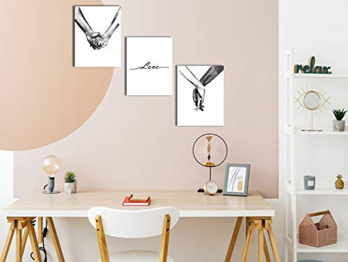 Gallery Wrapped Ready to Hang,Simplism Drawing Wall Art,Woman and Man \"Hand in Hand\" Canvas Print Poster,Love Character Black And White Artwork Decor Painting Pictures for Living Room Bedroom 12x16\"