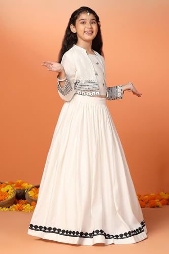 Image of Fashion Dream Girls Silk Blend Readymade Embroidered 3 Piece Lehenga Choli Set|Lehenga Choli,Ethnic Wear|Lehenga for Kids|Lehenga Set