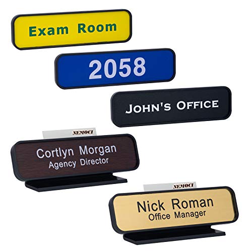 Personalized Architectural Name Plates, Office Nameplates with Wall or Desk Plastic Frame Holder, Customize Office Deskbar Nameplate or Door Signs (2"x10")