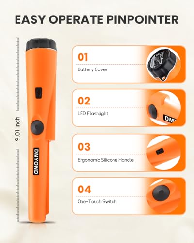 Image of Metal Detector Pinpointer, 360A‚Search Treasure Pinpointing Finder Probe with 9V Battery and LED, Waterproof Metal Detector for Treasure Hunting, Metal Detecting Accessories for Adults, Kids--Orange