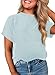 EVALESS Womens Tops Summer Outfits 2026 Short Sleeve Crewneck Tshirt Ribbed Knit Striped Cute Clothes Fashion Trendy Comfort Colors Tops Business Casual Blouses Patchwork Tees Beau Blue Large