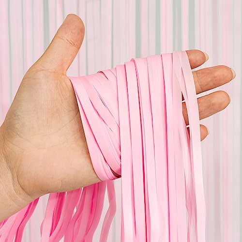 Pastel Pink Party Backdrop Decoration - GREATRIL Baby Pink Foil Fringe Streamers for Baby/Boo Day/Valentines/Cowgirl/Sweet/Cloud/Unicorn/Princess/Bow Themed - 3.2ft X 8.2ft - 2 Packs by GREATRIL - Image 4
