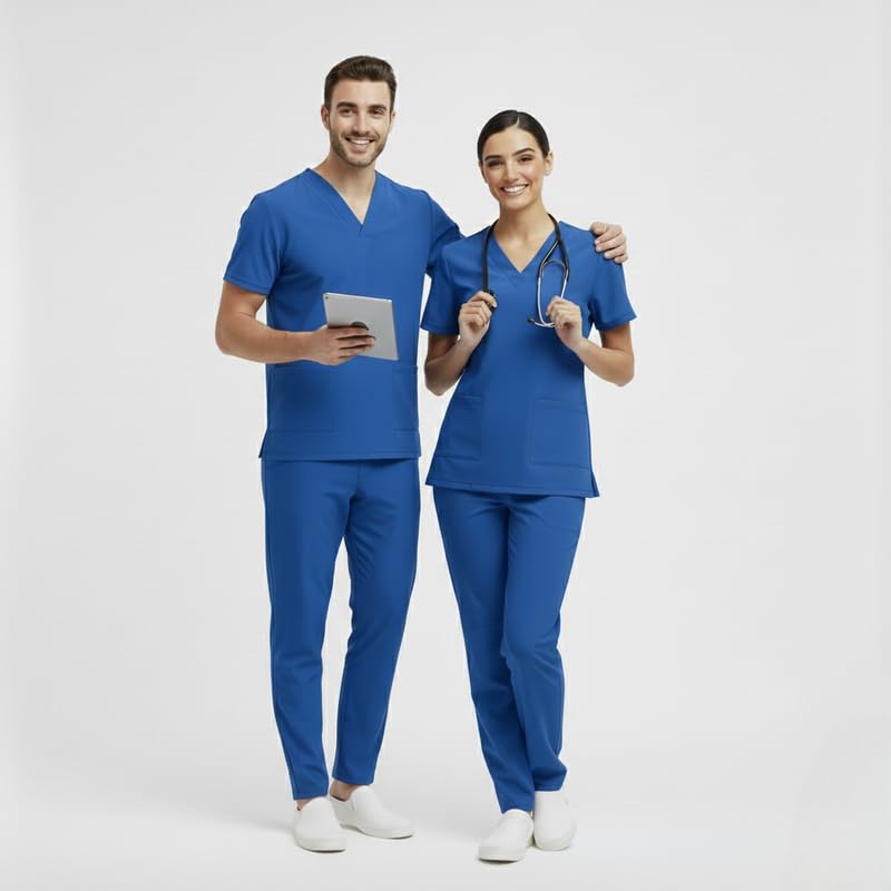 Image of TrendyUniform Unisex Regular Fit Polyester Cotton Scrub Suit for Componder| V-Neck Top and Drawstring Pant |Half Sleeves Hospital Uniform for Doctors, Nurses and Dentist, OT