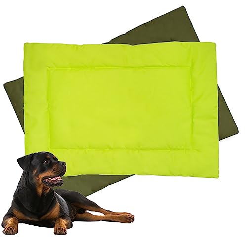 Downtown Pet Supply Dog Crate Pad, 35" x 22" - Waterproof, Ripstop Nylon Dog Crate Mat Chew Proof and Machine Washable - Dark and Light Green - L