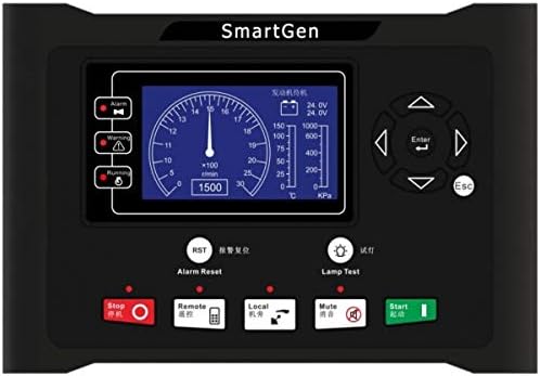 Front view of the SmartGen HMC9000S Marine Engine Controller, showing the 4.3-inch TFT-LCD display, navigation buttons, and control buttons for Alarm Reset, Lamp Test, Stop, Remote, Local, Mute, and Start.