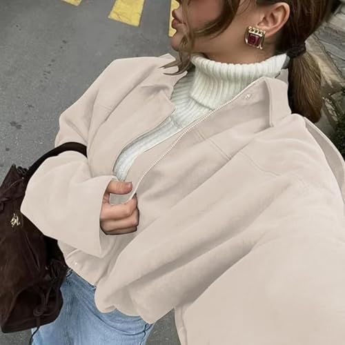 Women's Faux Suede Bomber Jacket Fall Casual Oversized Batwing Sleeve Lapel Pilot Cropped Coat Trendy Streetwear Outerwear4