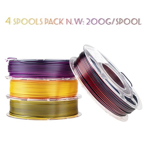 Image of Chitu Systems Conjure Silk PLA 3D Printer Filament, 1.75mm Dual Color Filament Bundle, Silk Black Red+ Black Purple+Red Gold 3D Printing Filament 4x200g /1.8lb