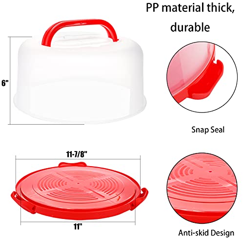 Yesland Cake Carrier With Collapsible Handle - Plastic Red Cake Container And Holder With Lid thumb #1