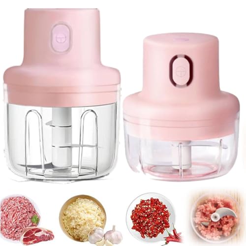 Electric Food Chopper, Mini Food Chopper, Kitchen Food Processor and Blender, Glass Bowl Vegetable Grinder, USB Charging for Fruit Pepper Chili Vegetable Onion Meat (100ML+250ML)