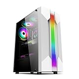 ATX/M-ATX/ITX PC Case Mid-Tower,Computer Gaming Case with Transparent Acrylic Board, 5 ARGB Fans Pre-Installed, USB3.0/USB1.0(White)