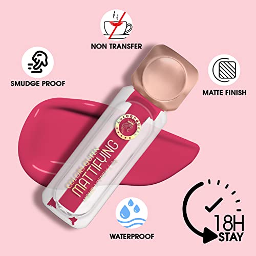 Image of Colors Queen Mattifying Non Transfer Liquid Lipstick - 16 Brick - 3g | Long Lasting Liquid Matte Lipstick | Transfer Proof & Waterproof Lipstick Enriched with Vitamin E & Almond Oil, Lasts up-to 18 Hours