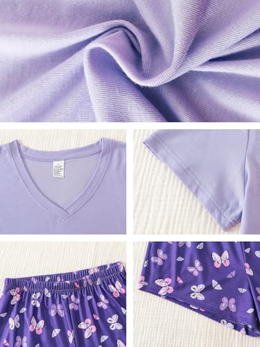 Image of VENTELAN Pajama Set For Women Cute PJS Summer Short Sleeve Shorts Sleepwear
