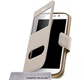 Étui Pochette Housse Folio S View Cover Cache Batterie Fenêtre Gold Or Samsung Galaxy S7 Edge by D&C®