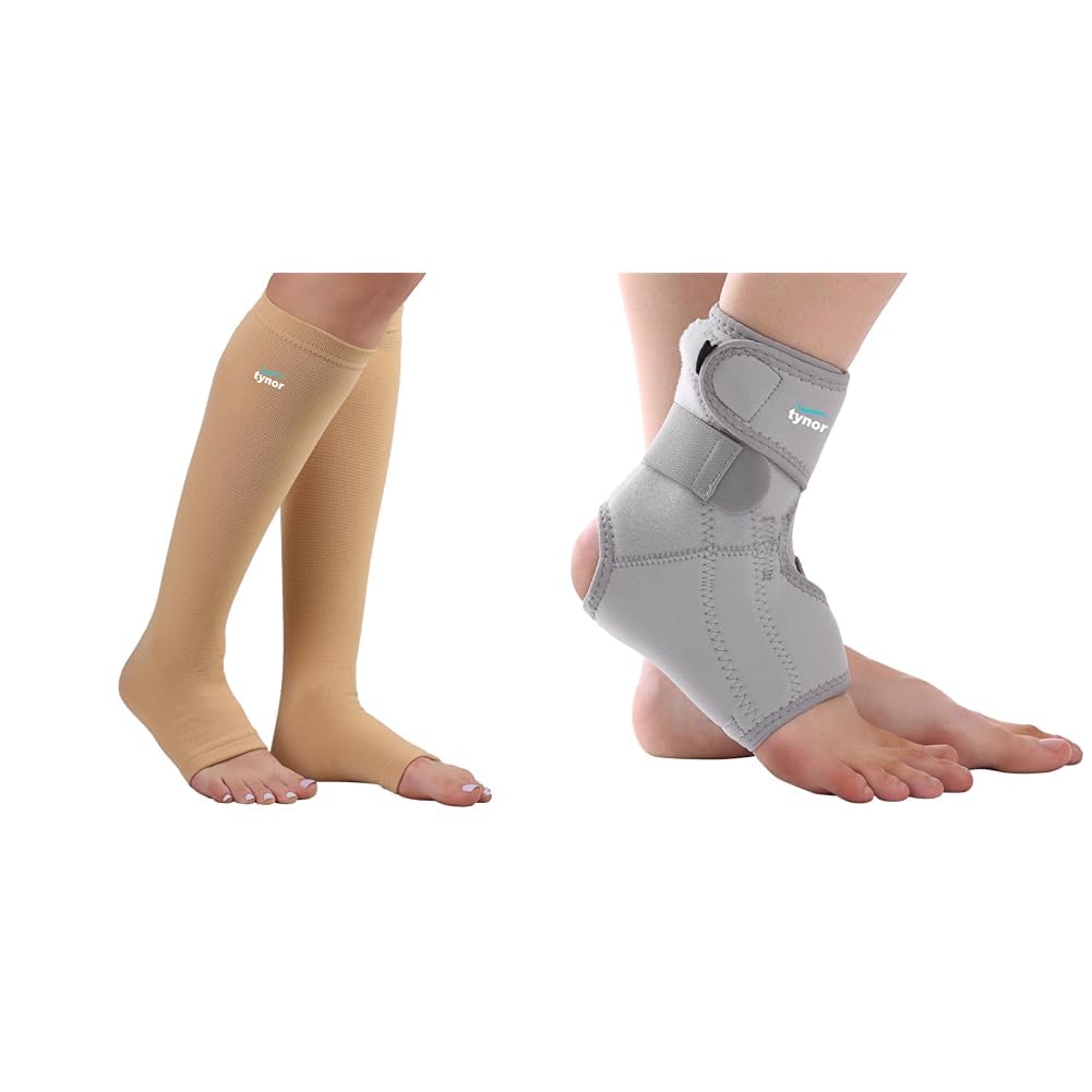 Tynor Compression Stocking Below Knee Classic, Beige, XL, 1 Pair | TYNOR Ankle Support (Neo), Grey, Universal Size, 1 Unit-image-25