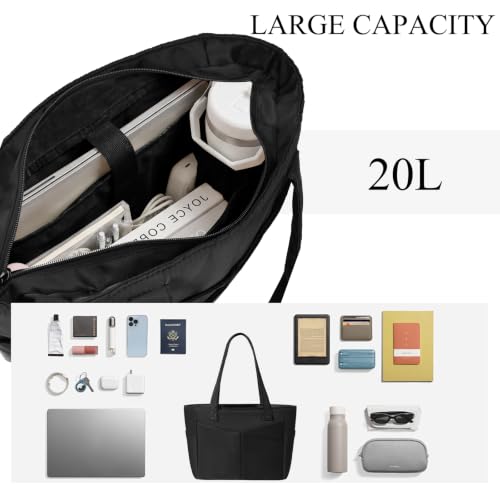 Image of CTWWFS Large Tote Bag for Women with Zipper, Nylon Lightweight Work Tote with 15.6 inch Laptop Sleeve, Nurse Bag for Work College