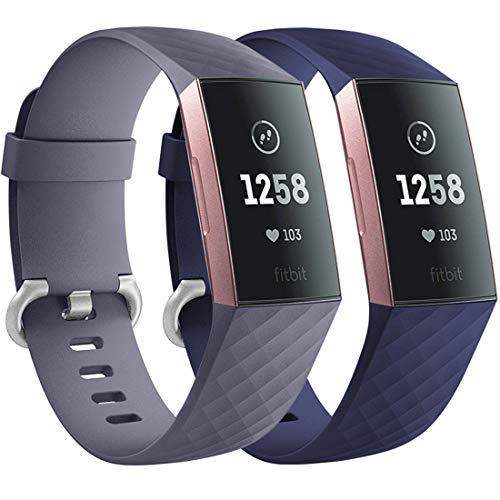 Faliogo 2 Paquetes Correa de Repuesto Compatible con Fitbit Charge 3 Correa/Fitbit Charge 4 Correa, Correas Deportivas Suaves para Mujeres Hombres, Pequeñas, Gris Azulado/Blue