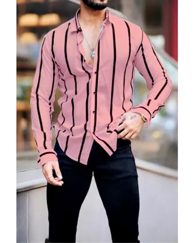 Image of OCTAVIAN Men Regular Fit Striped Curved Collar Casual Shirt