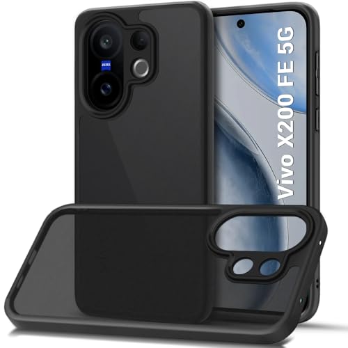 Image of TheGiftKart Hybrid Shockproof Back Cover Case for Vivo X200 FE 5G | Camera Protection Module | Hard Back Case Cover for Vivo X200 FE 5G (PC & TPU, Translucent Smoke Matte Back, Black Sides)