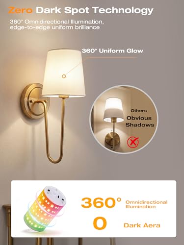 Image of CLOUDY BAY 10000mAh Battery Operated Wall Sconces,Up to 100 Hours with Rechargeable RGB Dimmable Magnetic Bulb,Cordless Wall Lighting Fixtures with Remote for Bedroom,Soft Gold,2 Pack-15.4in