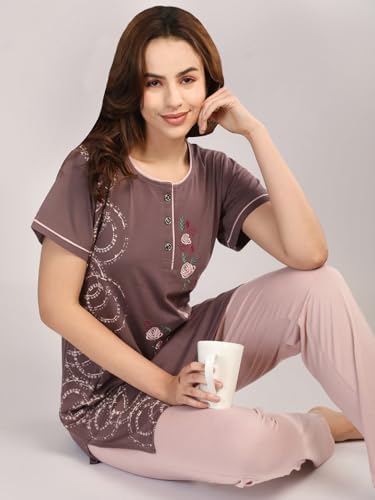 Image of Duchess Women's Cotton Embroided Long Length Night Suit Set