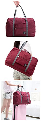Foldable Travel Bag Luggage Storage for Sports Gym Water Resistant Nylon Canvas Duffel for Men, Women 32 Liter (Red)