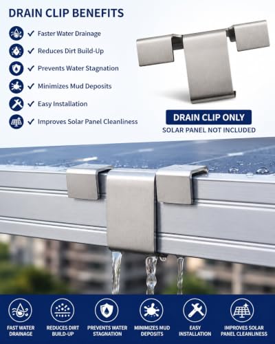 Image of Solar Panel Water Drain Clip, SS 304 Stainless Steel Drainage Clip for Solar Panel Frame, Prevents Water Stagnation & Dirt Build-Up, Easy Installation, Reusable Drain Clip | Pack 18 | 30 MM.