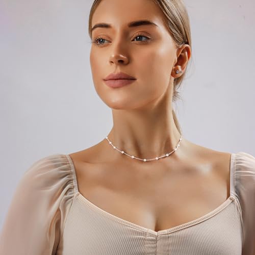 Image of Zeffy Pearl Necklace 4MM /6MM /8MM Dainty Round Imitation Pearl Choker Necklace Wedding Pearl Necklace Delicate Jewelry for Women Simple Bridesmaid Jewelry Gifts