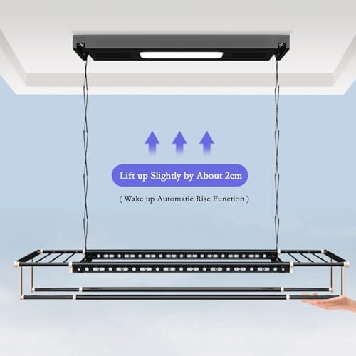 Ceiling Clothes Dryer Aluminium and Steel Electric Clothes Dryer with Remote Control,Ceiling Mounted Pulley Clothes Airer Invisible Electric Clothes Hanger Remote Control Lifting Balcony Emb