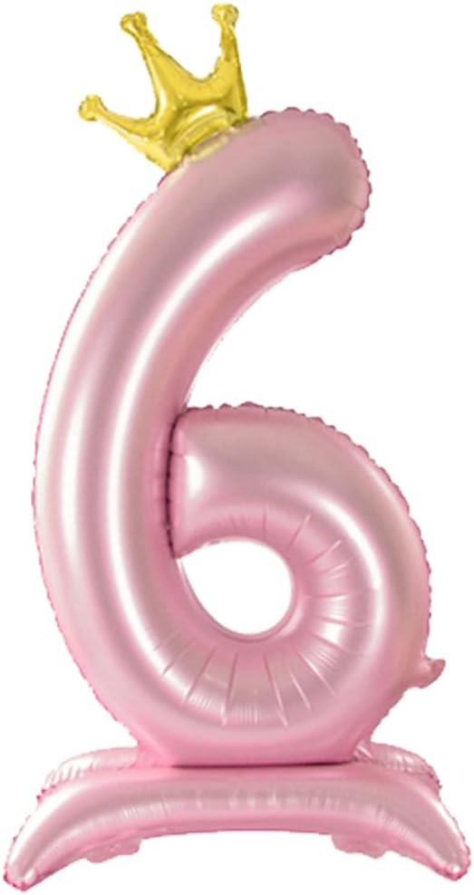42 Inch Pink Number Balloons 0-9 with Crown, Helium Aluminum Foil Big Number Balloons for Birthday, Wedding Anniversary Party, Large Number Balloon for Decorations Supplies (Pink 6)